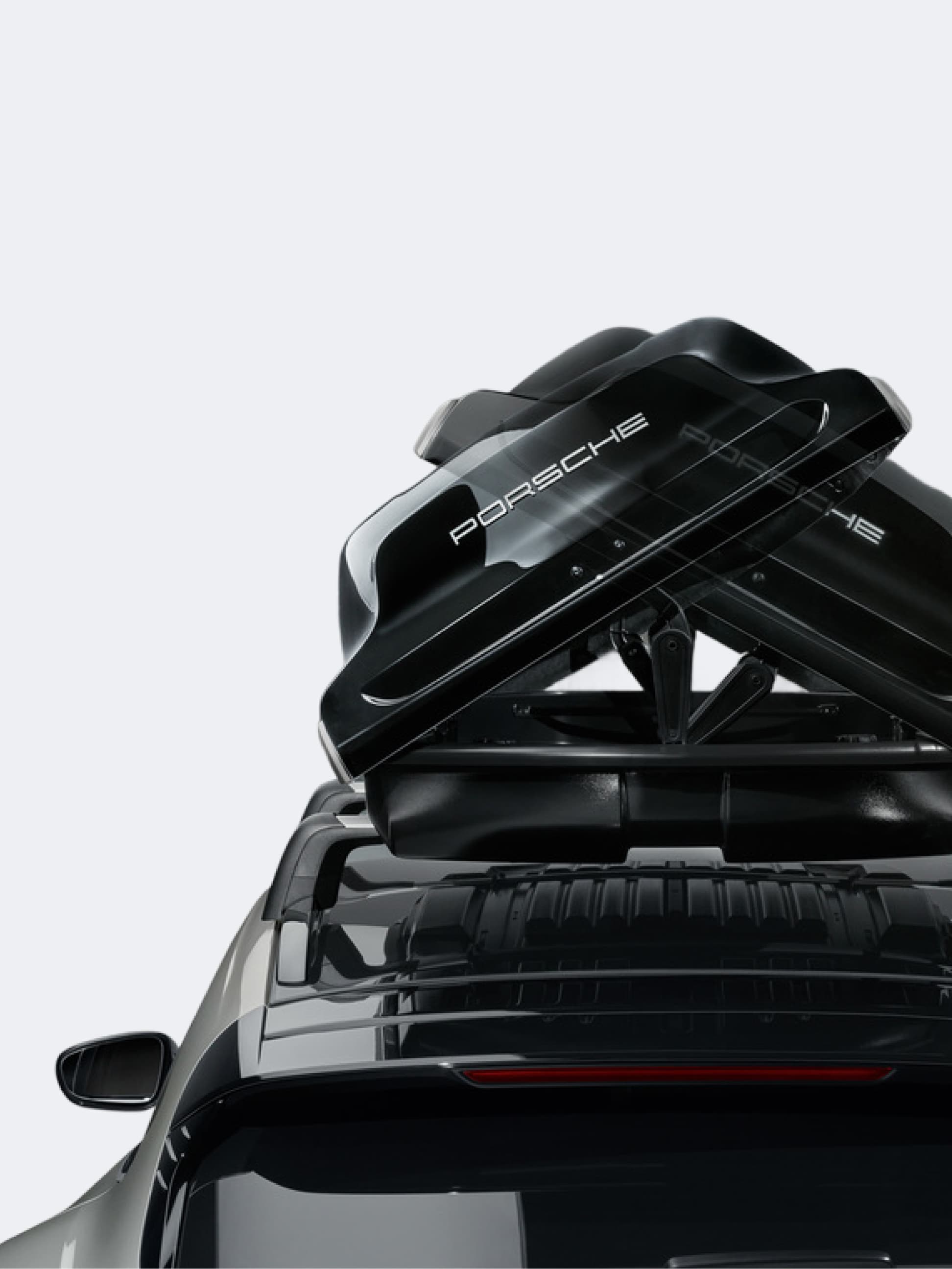 Close up of a Porsche roof box on a car