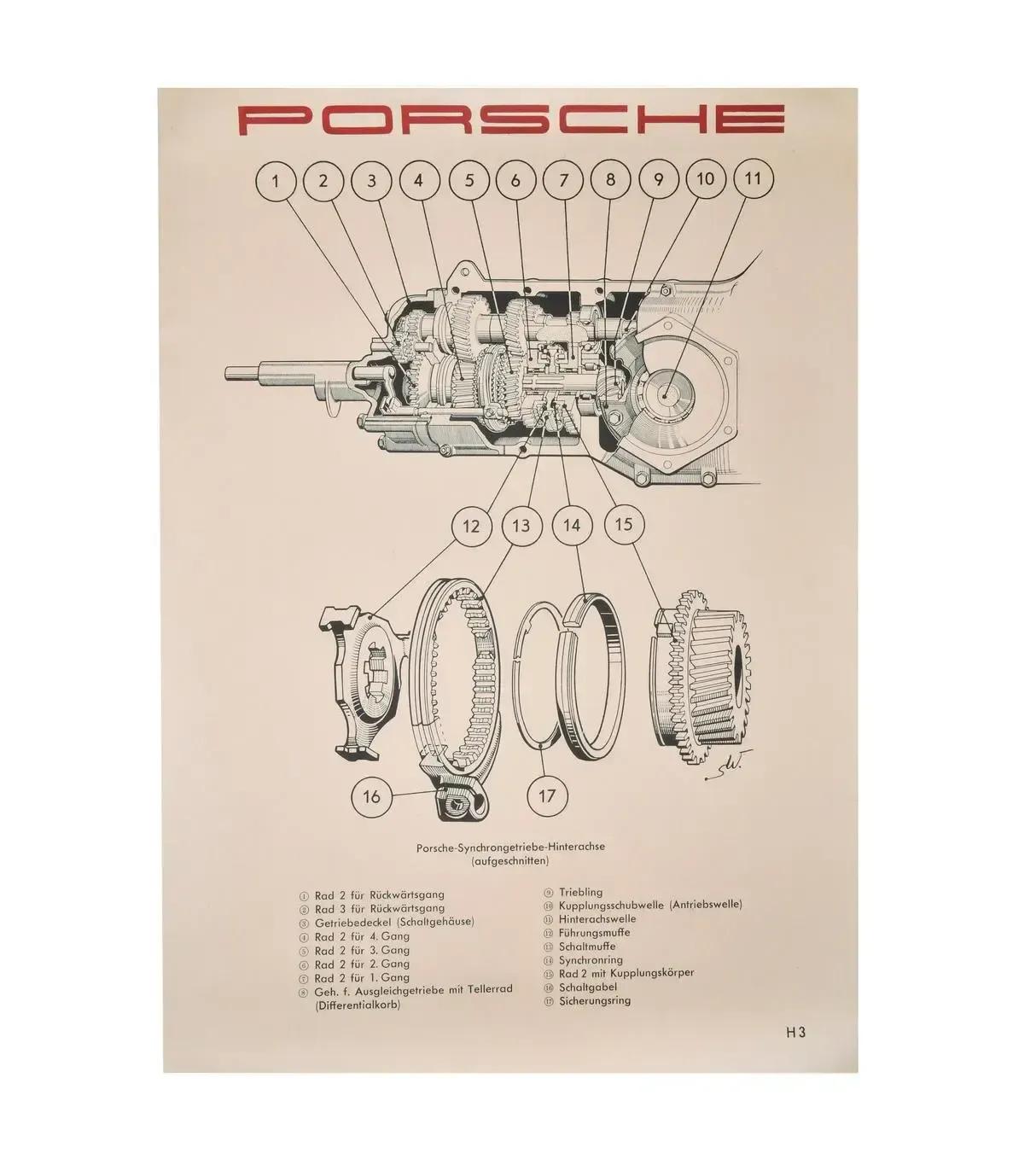 Vue en coupe de la boîte de vitesses synchronisée de la Porsche 356 A  thumbnail 1