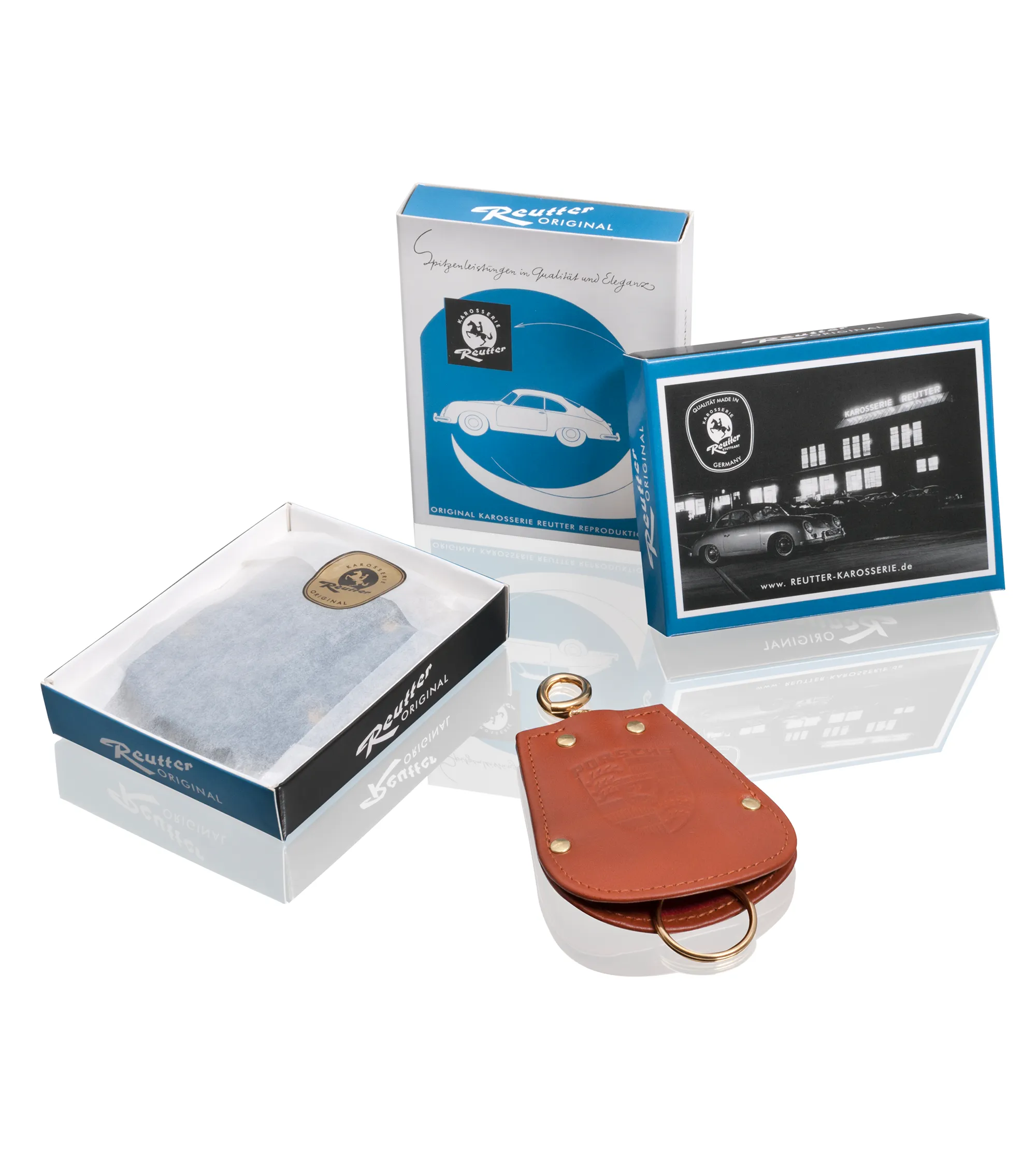 Étui à clés Reutter en cuir noir pour Porsche 356  2