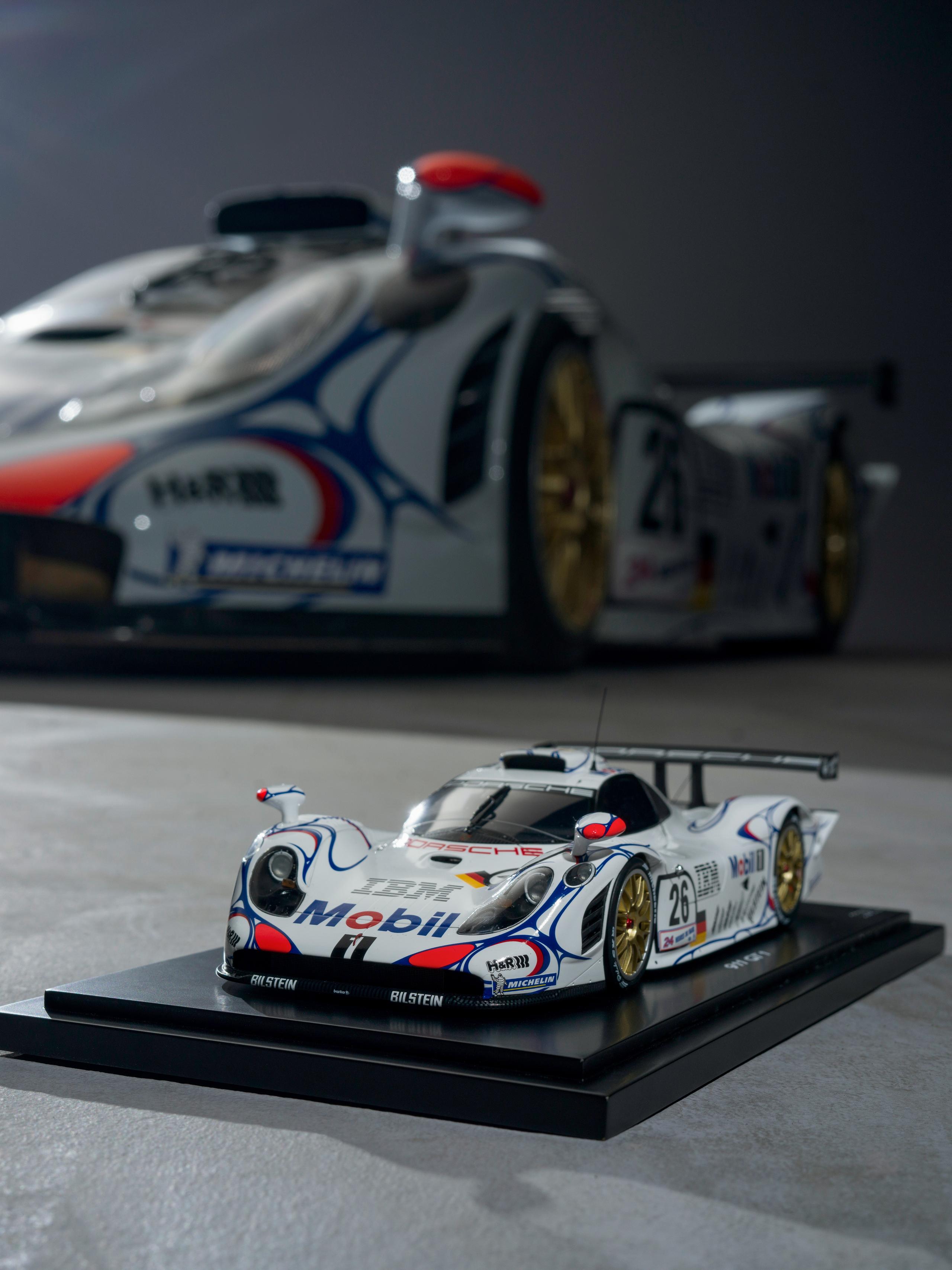 Closeup of a Porsche Museum model car