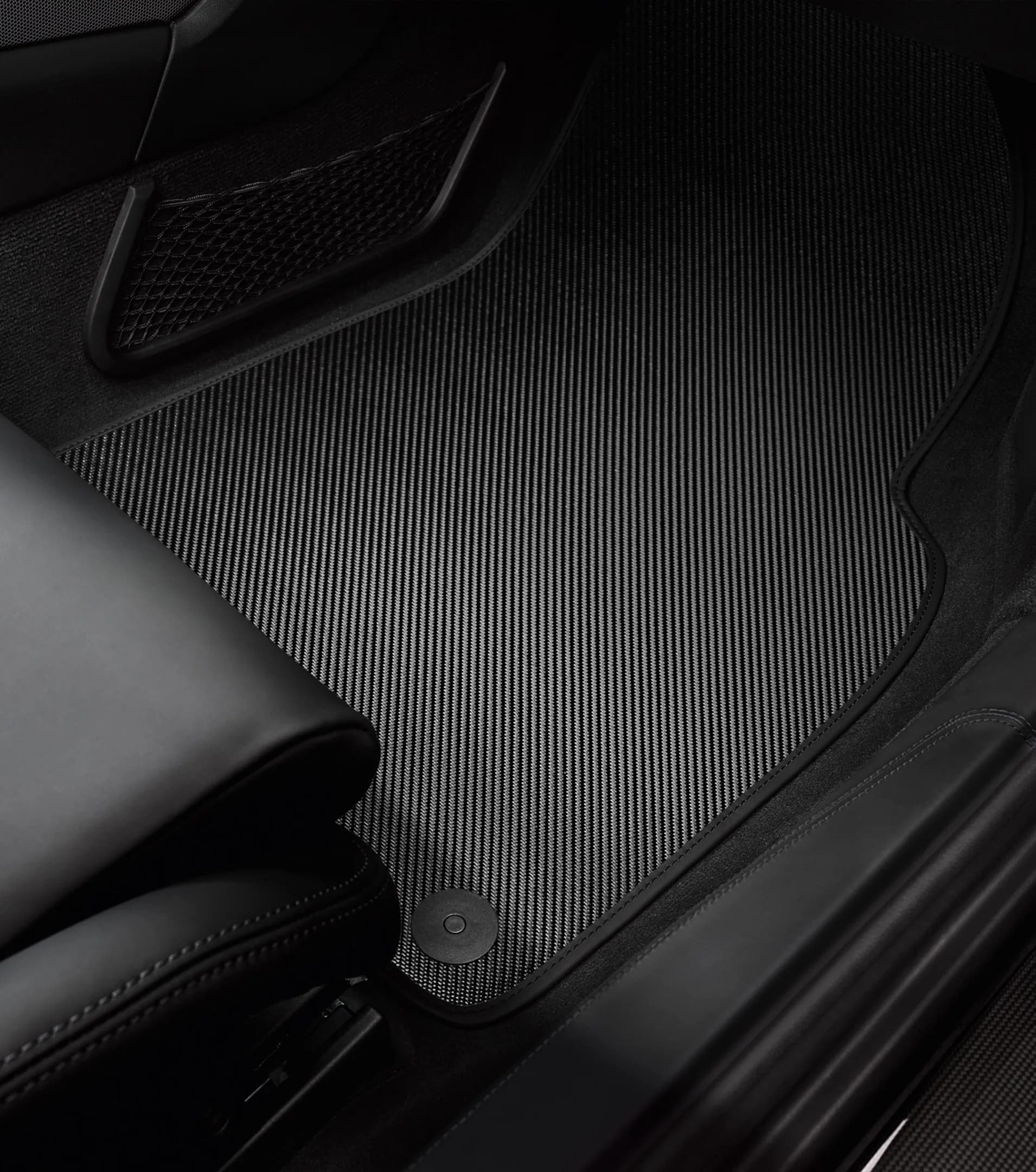 Tapis de protection en carbone Porsche avec bordure en cuir pour modèles 911