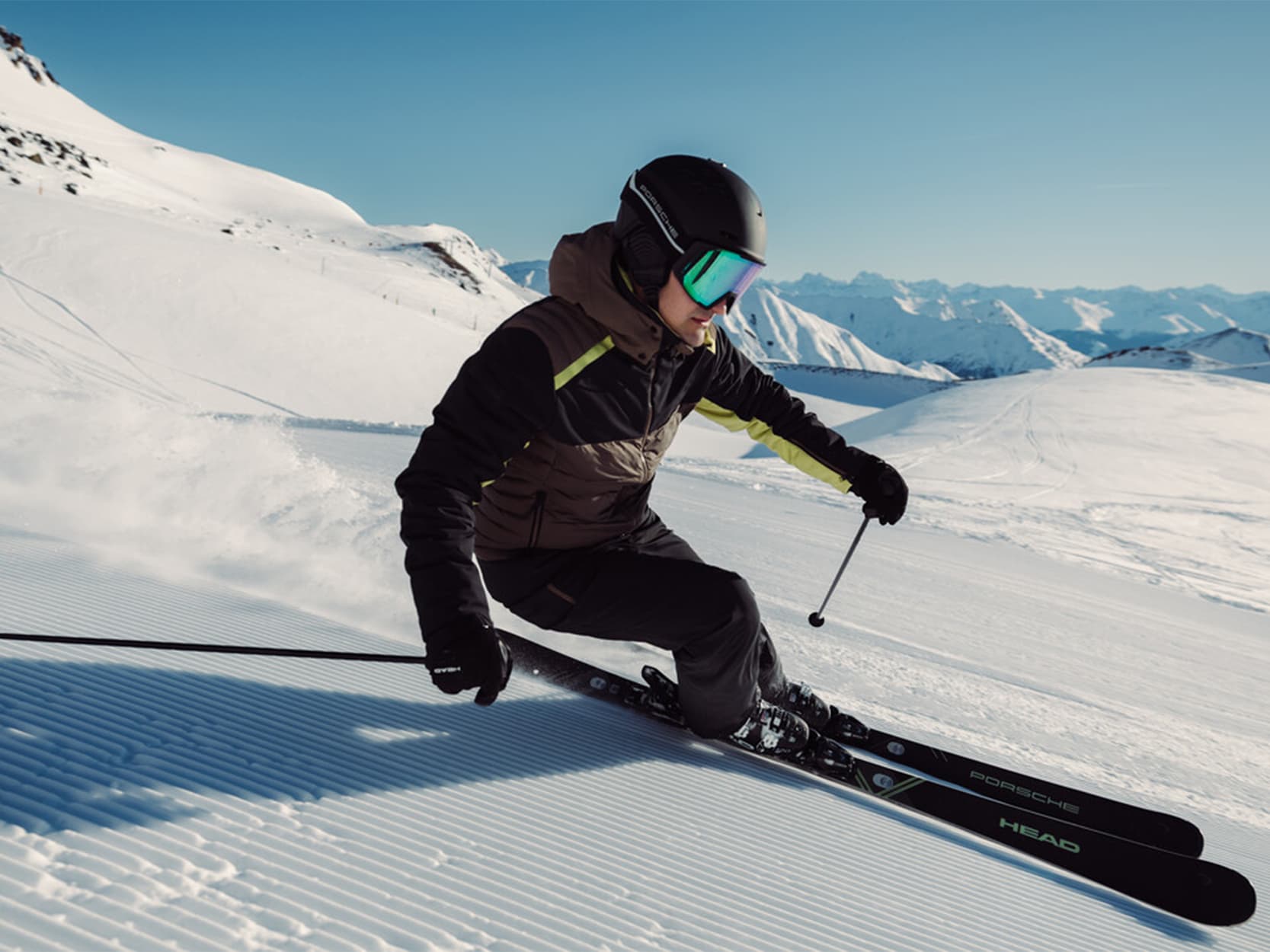 Man is skiing in the mountains
