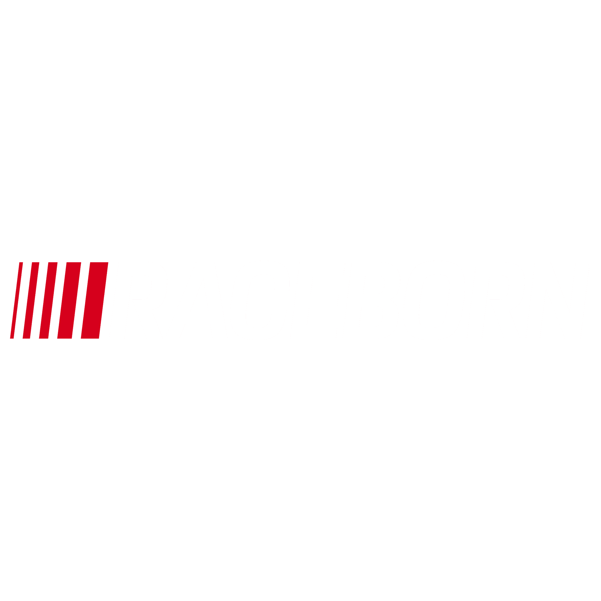 Logótipo RACEBORN com riscas vermelhas de corrida em fundo preto, texto branco em negrito.