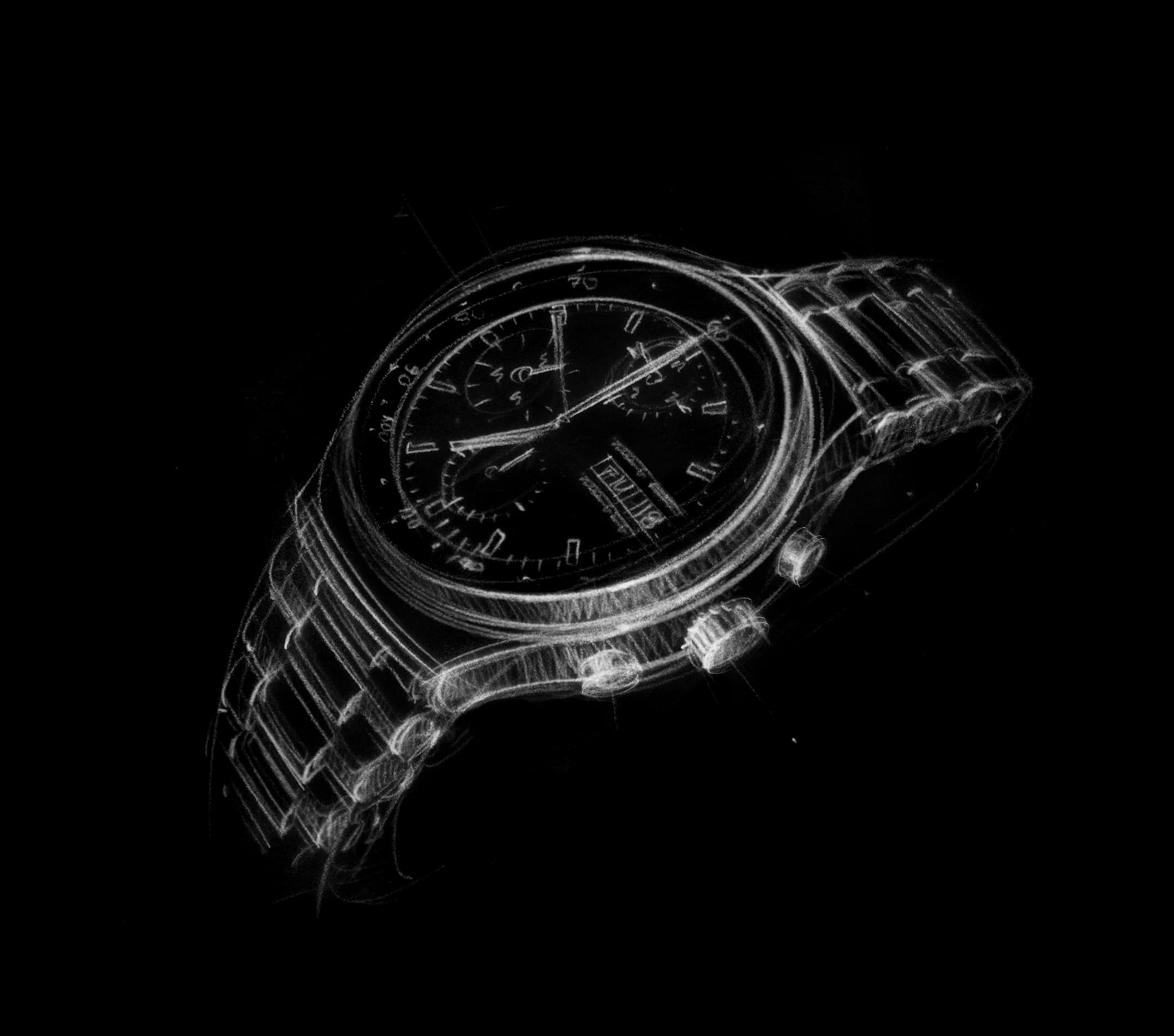 black an white sketch of a Porsche Design Chronograph