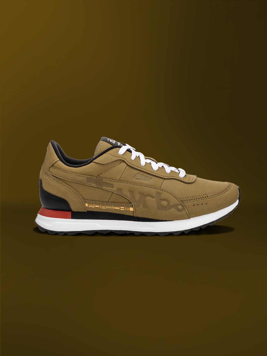 Brown colored sneaker on a brown background