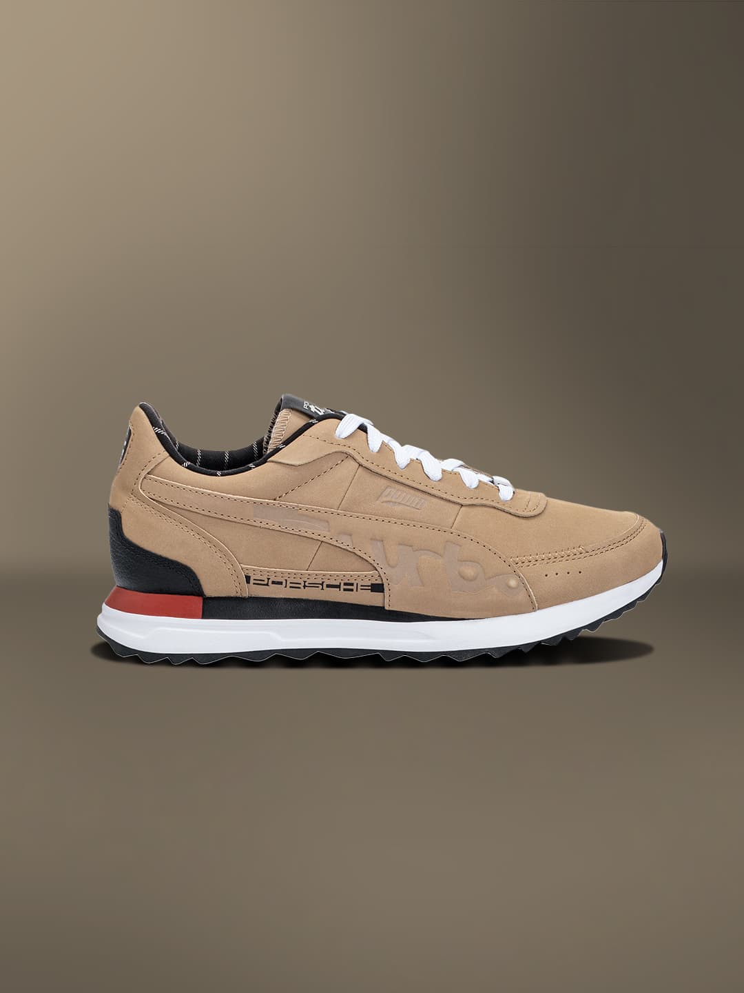 Beige colored sneaker on a beige background