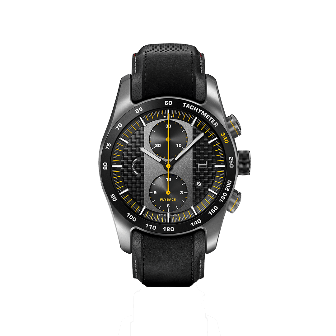 Pictured is the Porsche Chronograph 1 GT2 RS wristwatch in black