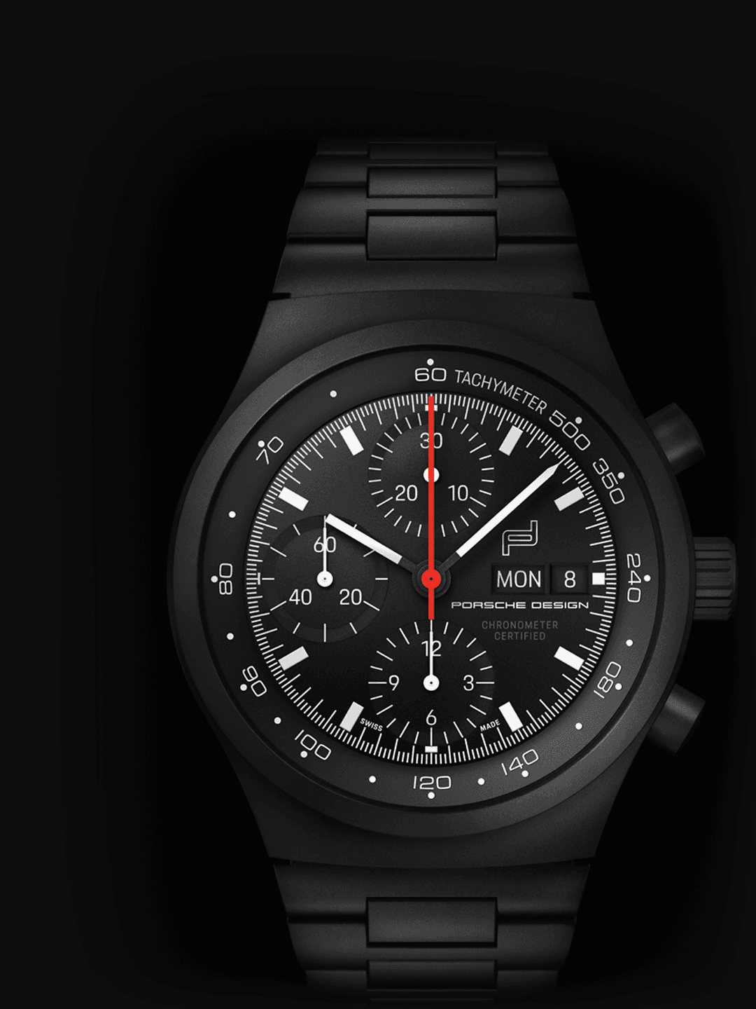 Front view Porsche Design Chronograph 1 - All Black Numbered Edition