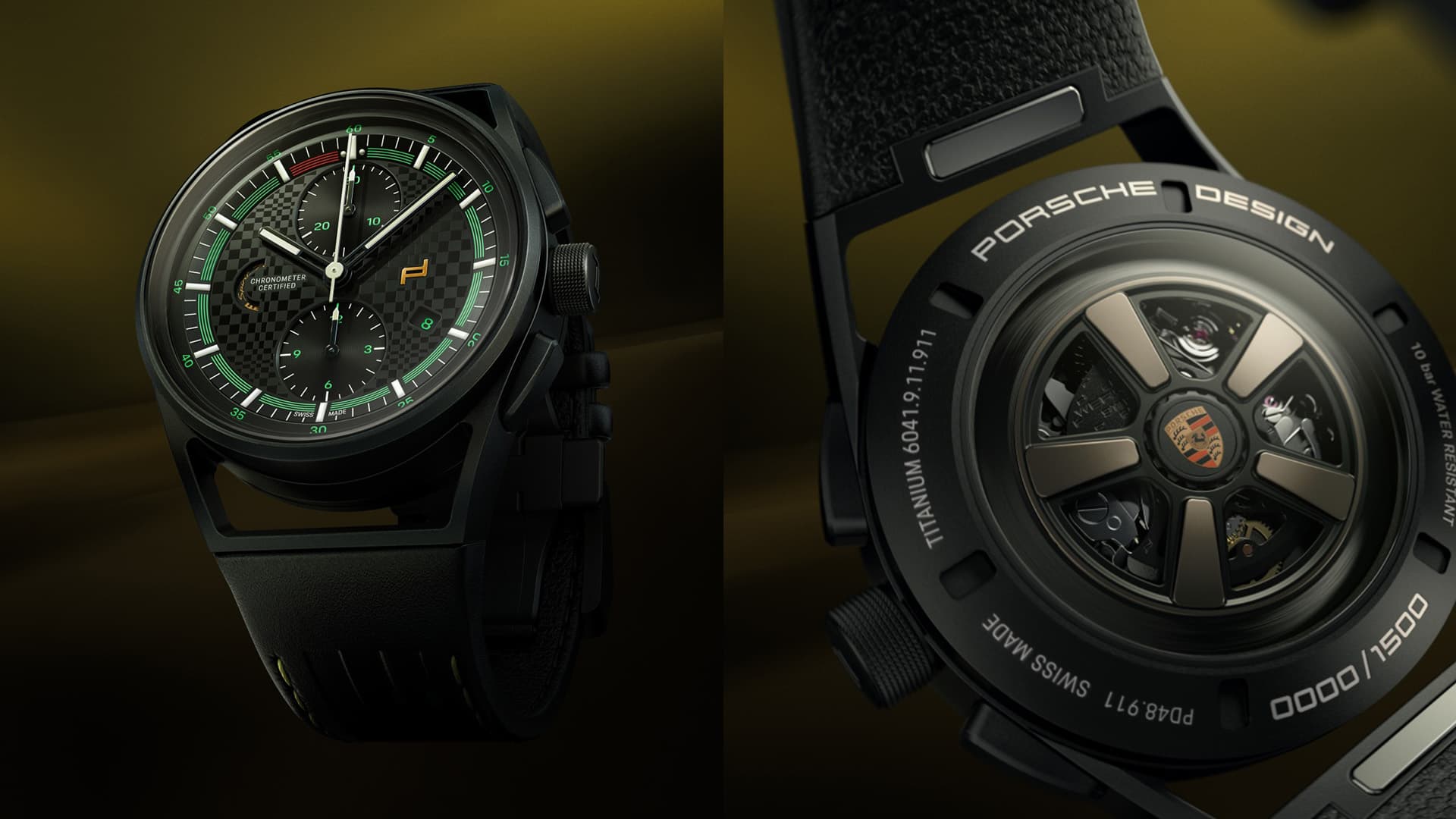 Close-ups of the front and back of the Porsche Design Chronograph 911 Spirit 70