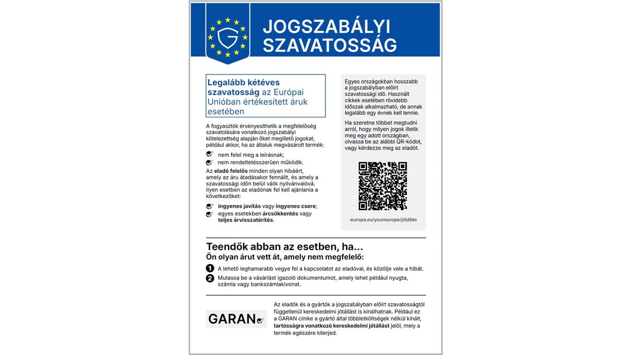 Jogszabályban előírt jótállás